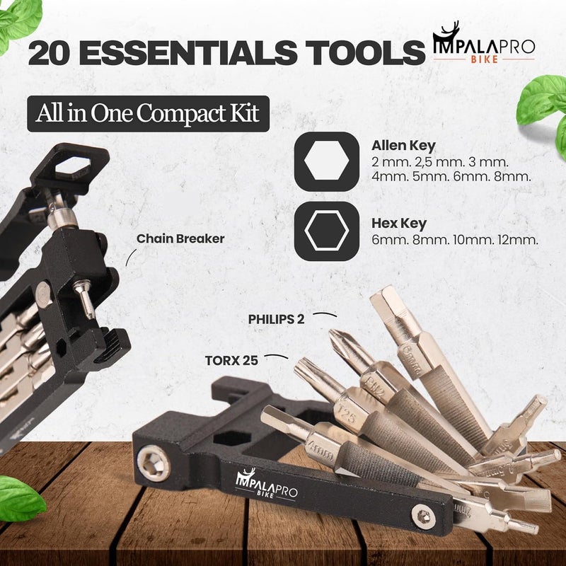 IMPALAPRO Bike Tool Kit Portable 20 in 1 Compact and Lightweight (117.5g) Chrome-Vanadium (CRV) - Bike Multitool with Chain Breaker - MTB Multitool - Bike Repair Tools (Black) - Image 3